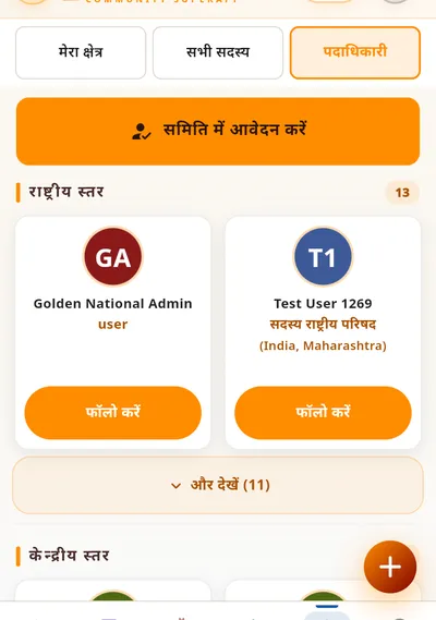 पदाधिकारी सूची — राष्ट्रीय स्तर और समिति में आवेदन